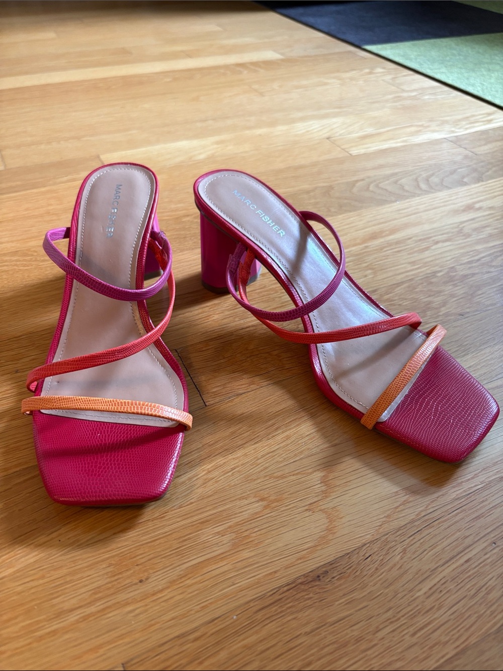 Marc Fisher Pink Aliana Square Toe Strappy Block Heel Sandals NWOT